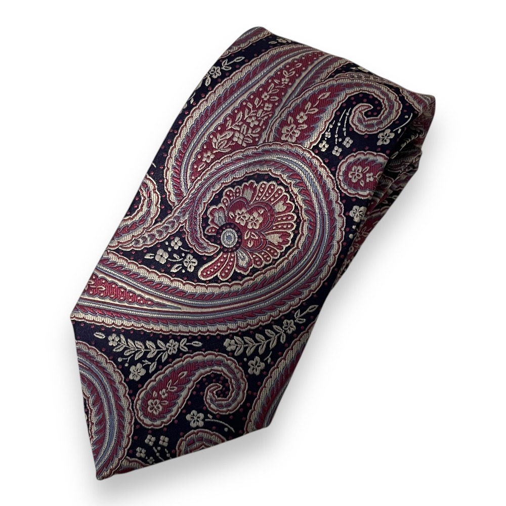 Jos. A. Bank Signature Collection Silk Tie Purple Navy Blue Paisley Floral NEW